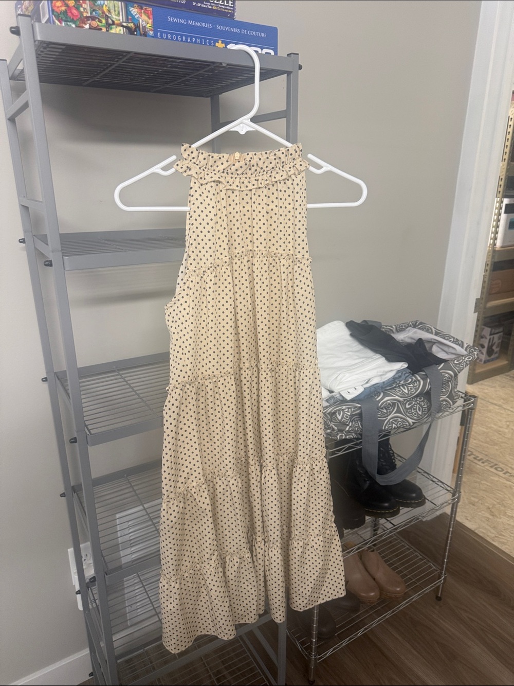 Shein black polkadot beige summer dress